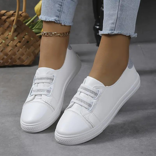 Women's Slip-On Sneakers with Elastic Band and Rounded Toe – Comfortable Rubber Sole for Everyday Wear 1