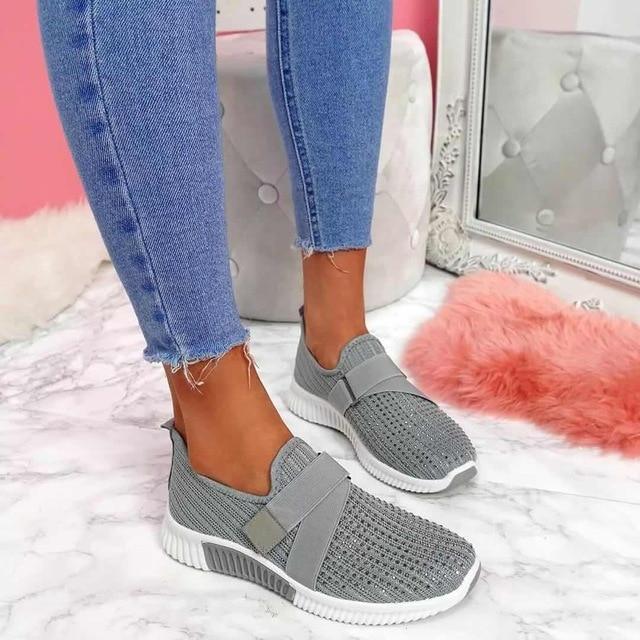 Women's Slip-On Sneakers with Velcro – Comfortable Breathable Walking Shoes – White Sneakers for Casual Style 0