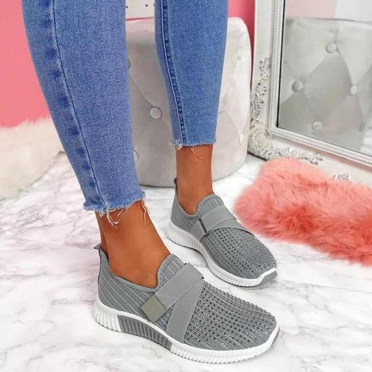 Women's Slip-On Sneakers with Velcro – Comfortable Breathable Walking Shoes – White Sneakers for Casual Style 0
