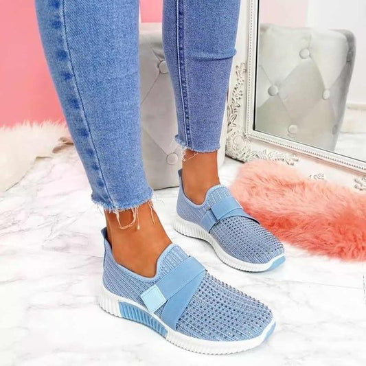 Women's Slip-On Sneakers with Velcro – Comfortable Breathable Walking Shoes – White Sneakers for Casual Style 1