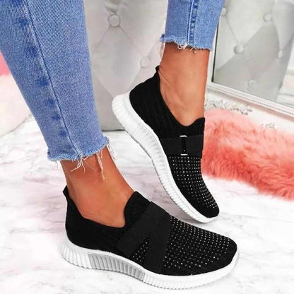 Women's Slip-On Sneakers with Velcro – Comfortable Breathable Walking Shoes – White Sneakers for Casual Style 10