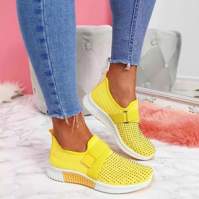 Women's Slip-On Sneakers with Velcro – Comfortable Breathable Walking Shoes – White Sneakers for Casual Style 11