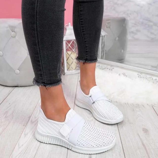 Women's Slip-On Sneakers with Velcro – Comfortable Breathable Walking Shoes – White Sneakers for Casual Style 3