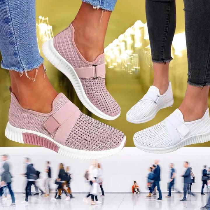 Women's Slip-On Sneakers with Velcro – Comfortable Breathable Walking Shoes – White Sneakers for Casual Style 4