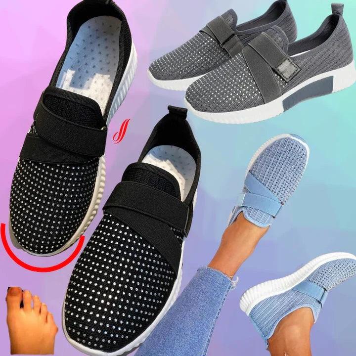 Women's Slip-On Sneakers with Velcro – Comfortable Breathable Walking Shoes – White Sneakers for Casual Style 5