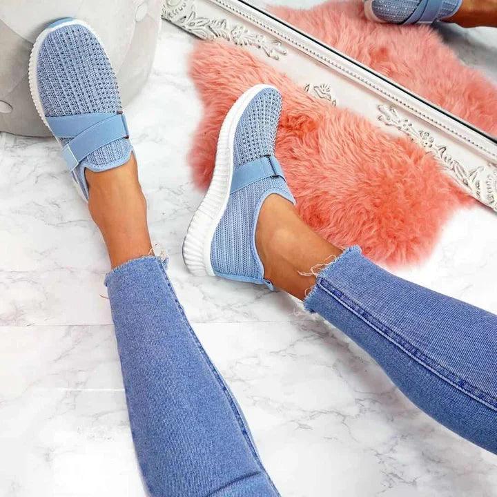 Women's Slip-On Sneakers with Velcro – Comfortable Breathable Walking Shoes – White Sneakers for Casual Style 6