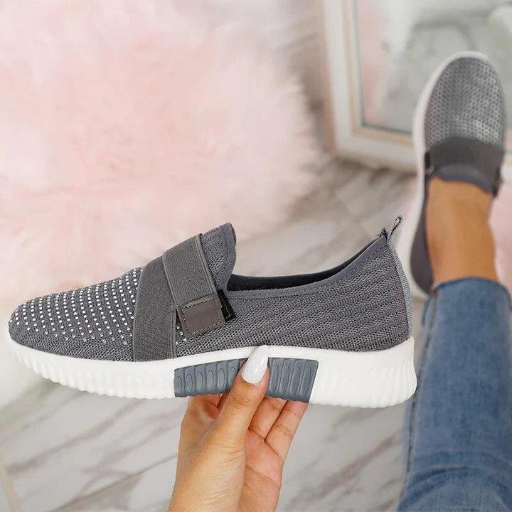 Women's Slip-On Sneakers with Velcro – Comfortable Breathable Walking Shoes – White Sneakers for Casual Style 8
