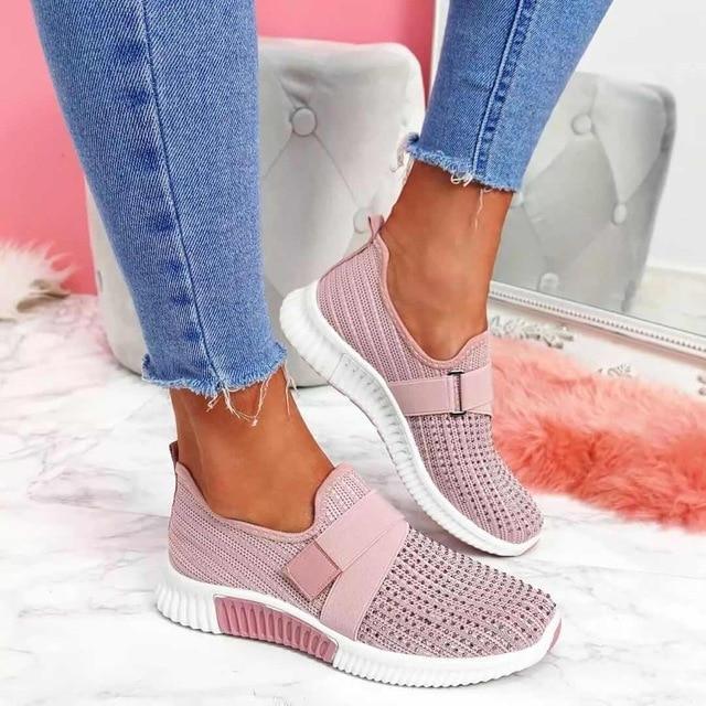 Women's Slip-On Sneakers with Velcro – Comfortable Breathable Walking Shoes – White Sneakers for Casual Style 9