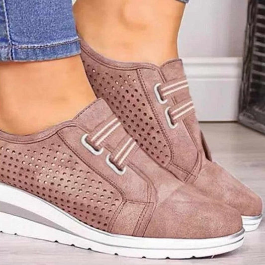 Women's Slip-On Wedge Sneakers - Breathable Fabric, Elastic Vamp, Comfortable Round Toe Design 0
