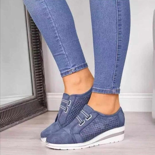 Women's Slip-On Wedge Sneakers - Breathable Fabric, Elastic Vamp, Comfortable Round Toe Design 1
