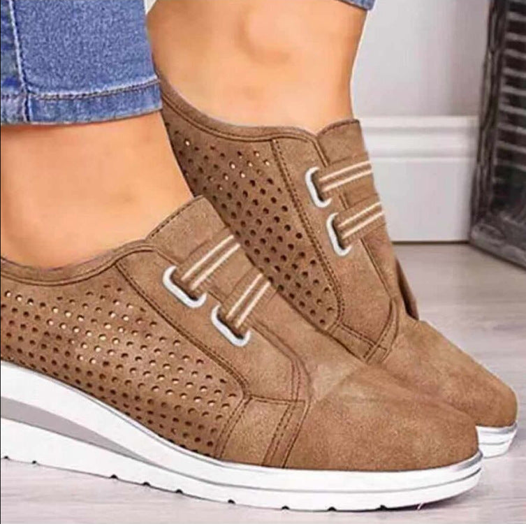 Women's Slip-On Wedge Sneakers - Breathable Fabric, Elastic Vamp, Comfortable Round Toe Design 2