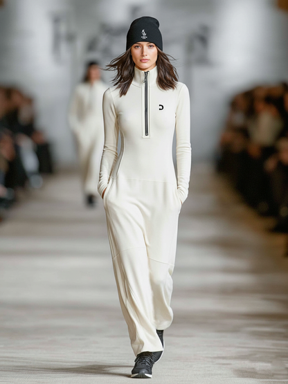 Women's Cotton Blend Half-Collar Zip Maxi Dress – product view | Hensley London
