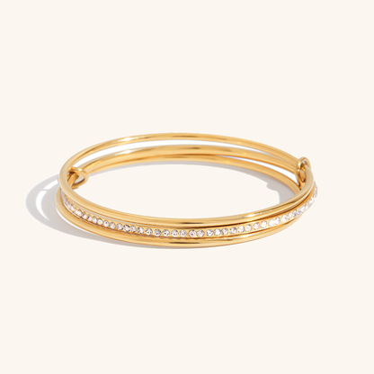 Women's Stacked Bracelet Gold Stainless Steel with Diamonds 0