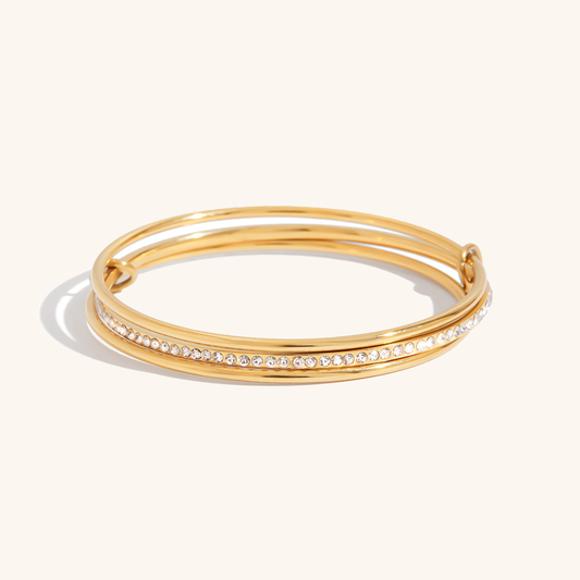 Women's Stacked Bracelet Gold Stainless Steel with Diamonds 0