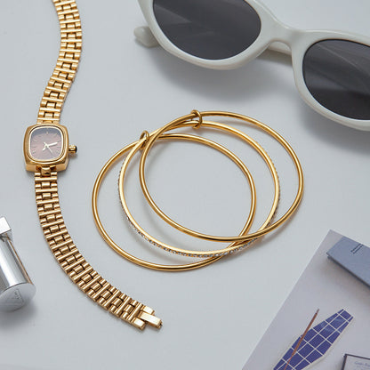 Women's Stacked Bracelet Gold Stainless Steel with Diamonds 5