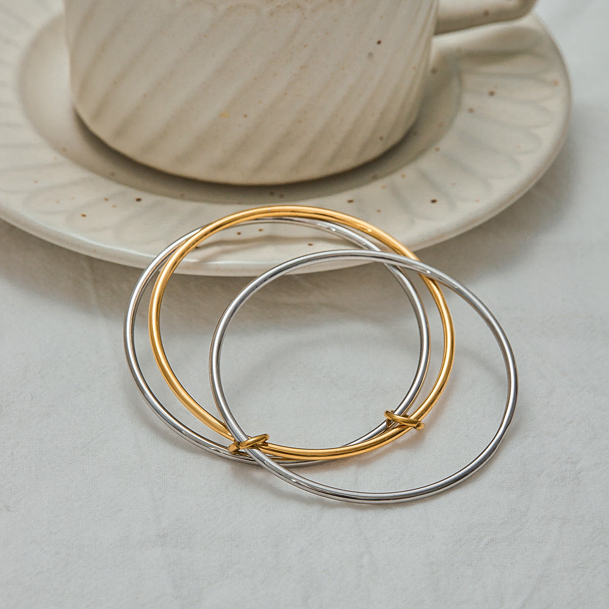 Women's Stacked Bracelet Gold and Silver Stainless Steel 7