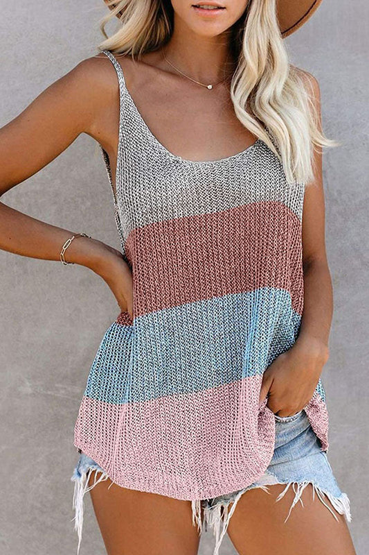Women's Striped U-Neck Sleeveless Crop Top – Lightweight Tank Top for Summer Casual Outings 0