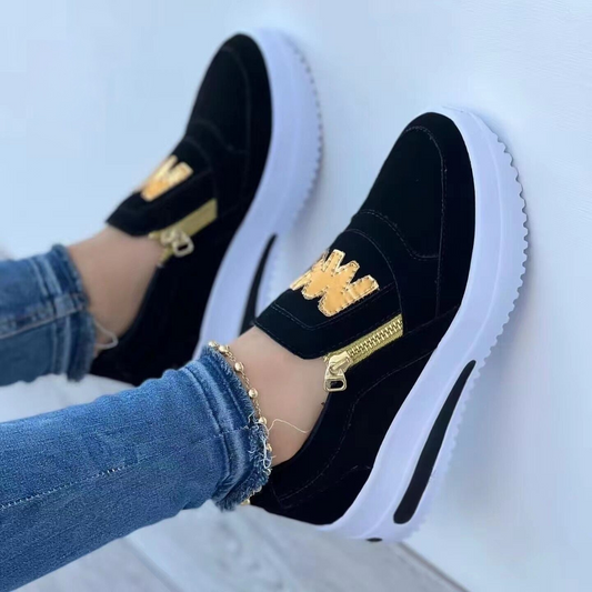 Women's Suede Low-Top Sneakers with Side Zipper and Thick Rubber Sole – Comfortable Casual Footwear 0