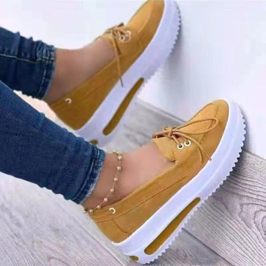 Women's Suede Wedge Heel Shoes with Lace-Up Design and Platform Sole – Casual Round Toe Footwear 0