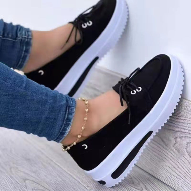 Women's Suede Wedge Heel Shoes with Lace-Up Design and Platform Sole – Casual Round Toe Footwear 1