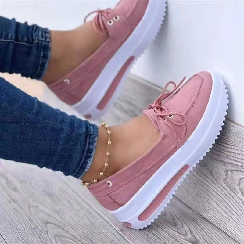 Women's Suede Wedge Heel Shoes with Lace-Up Design and Platform Sole – Casual Round Toe Footwear 2