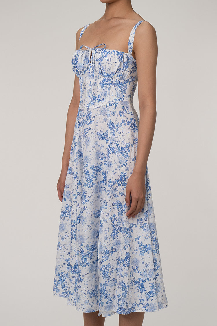 Women's Summer Dress Blue Floral Cotton Fit & Flare 5