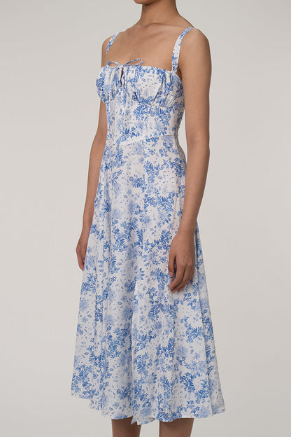 Women's Summer Dress Blue Floral Cotton Fit & Flare 5