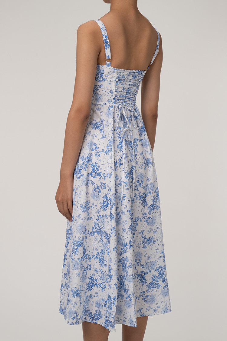 Women's Summer Dress Blue Floral Cotton Fit & Flare 6