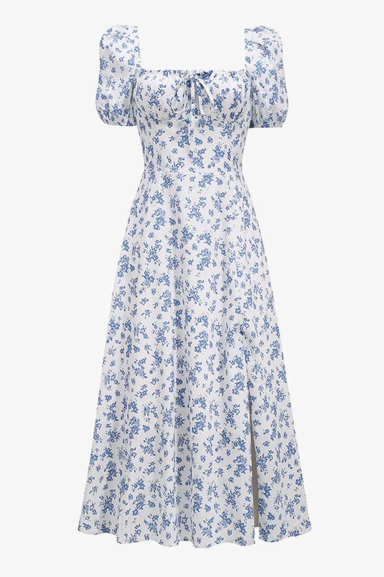 Women's Summer Midi Dress Blue Floral Cotton 2