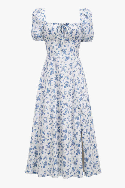 Women's Summer Midi Dress Blue Floral Cotton 2