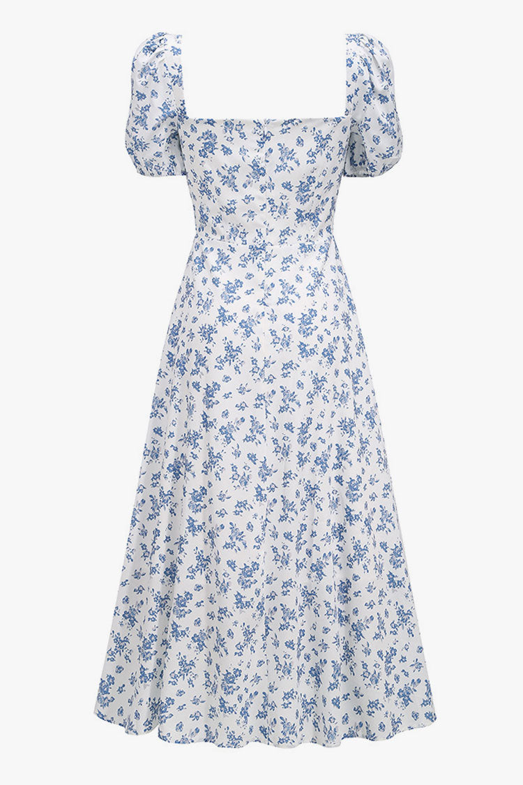 Women's Summer Midi Dress Blue Floral Cotton 3