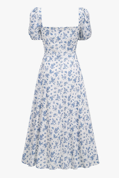 Women's Summer Midi Dress Blue Floral Cotton 3