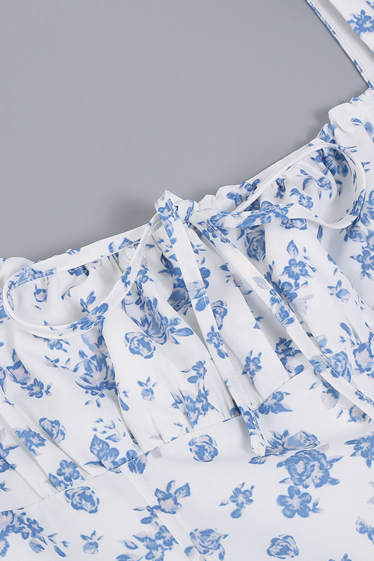 Women's Summer Midi Dress Blue Floral Cotton 4