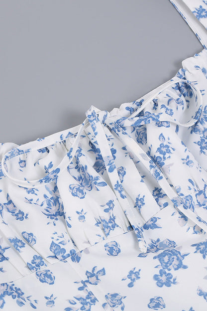 Women's Summer Midi Dress Blue Floral Cotton 4