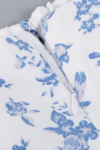 Women's Summer Midi Dress Blue Floral Cotton 5