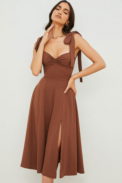 Women's Summer Midi Dress Chocolate Cotton Fit & Flare 1