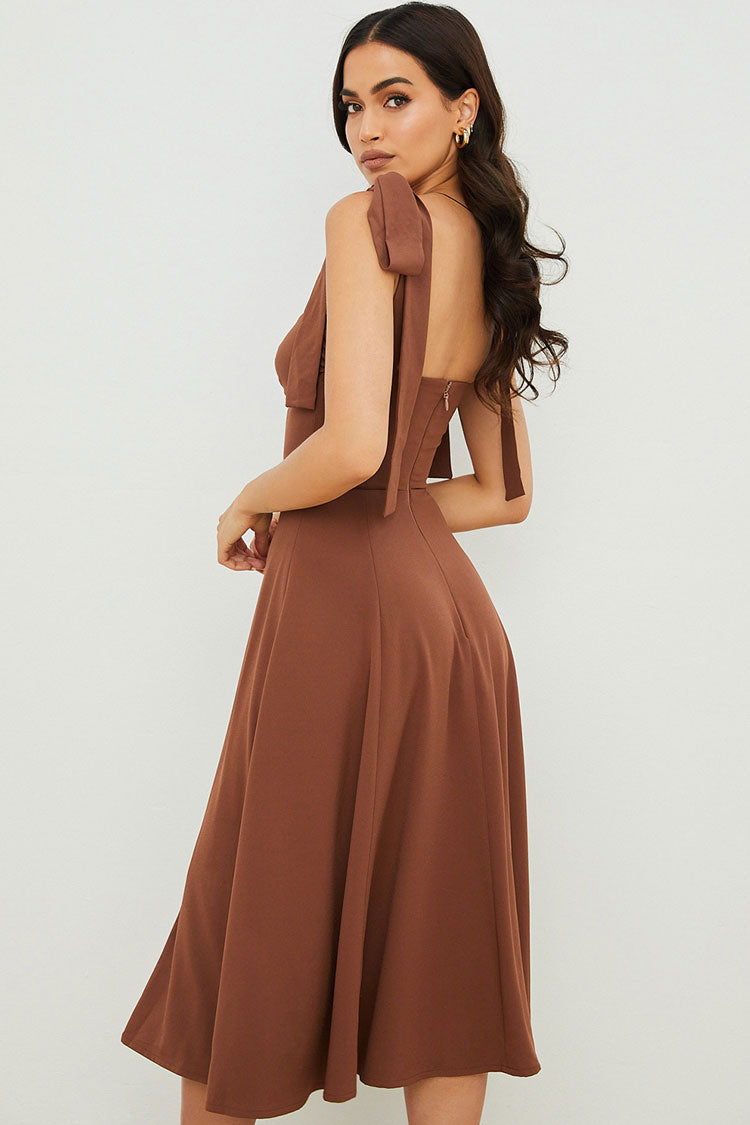 Women's Summer Midi Dress Chocolate Cotton Fit & Flare 3