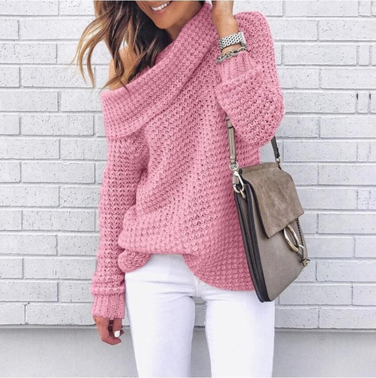 Womens Off-Shoulder Sweater in Beige - Relaxed Fit Textured Knit for Casual Wear 1