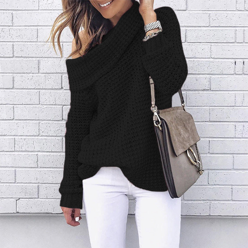 Womens Off-Shoulder Sweater in Beige - Relaxed Fit Textured Knit for Casual Wear 3