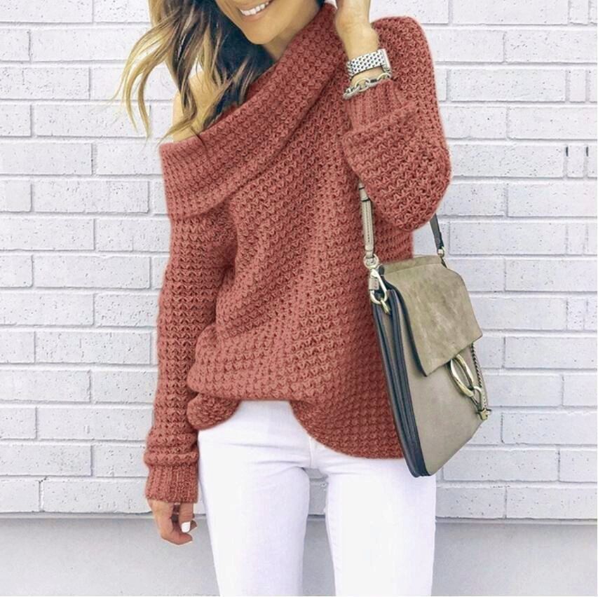 Womens Off-Shoulder Sweater in Beige - Relaxed Fit Textured Knit for Casual Wear 4