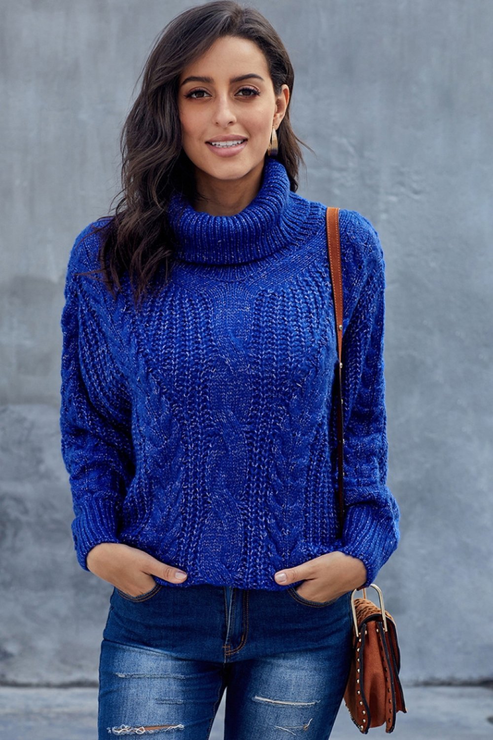 Oversized Cable Knit Turtleneck Sweater for Women - Warm Wool Blend 6