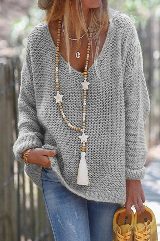 Oversized Women’s Sweater - Soft Knit Wool Blend - V-Neck Long Sleeve 1