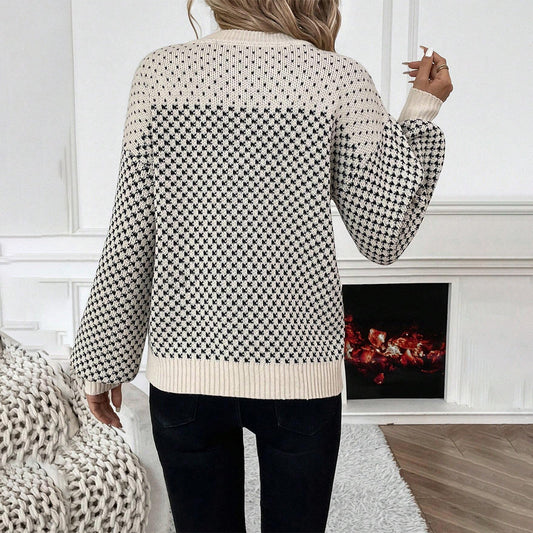 Oversized Women's Sweater in Wool Blend with Ribbed Texture - Casual Crew Neck 2