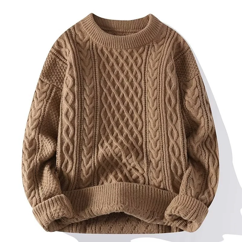 Women's Cable Knit Sweater in Cream - Relaxed Fit Ribbed Crew Neck Wool Blend 3