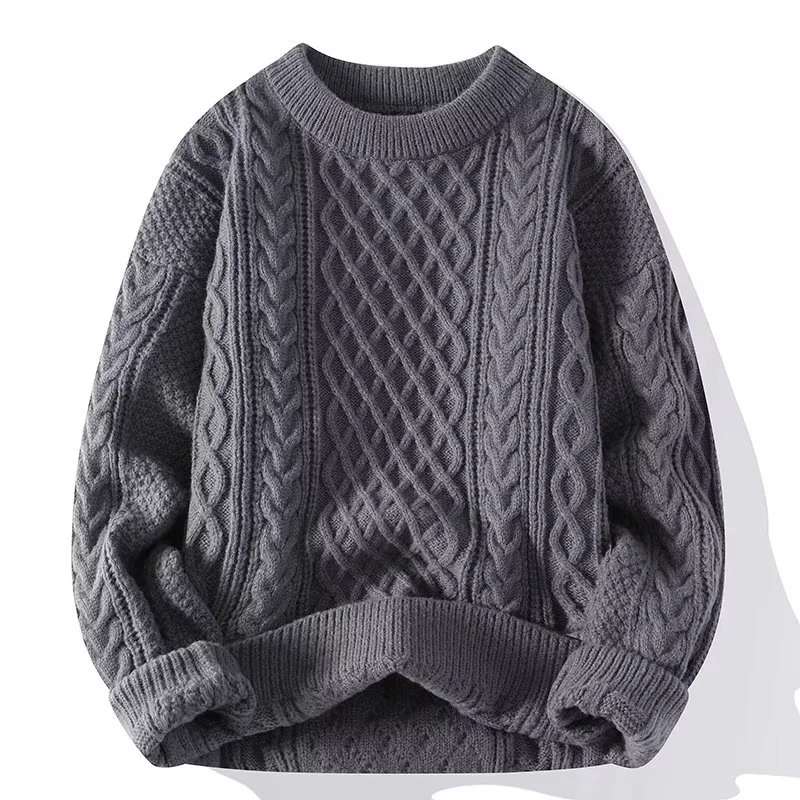 Women's Cable Knit Sweater in Cream - Relaxed Fit Ribbed Crew Neck Wool Blend 4