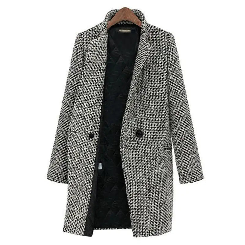 Women's Winter Coat Black Houndstooth Polyester Tailored Fit - 3