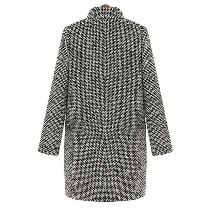 Women's Winter Coat Black Houndstooth Polyester Tailored Fit - 4