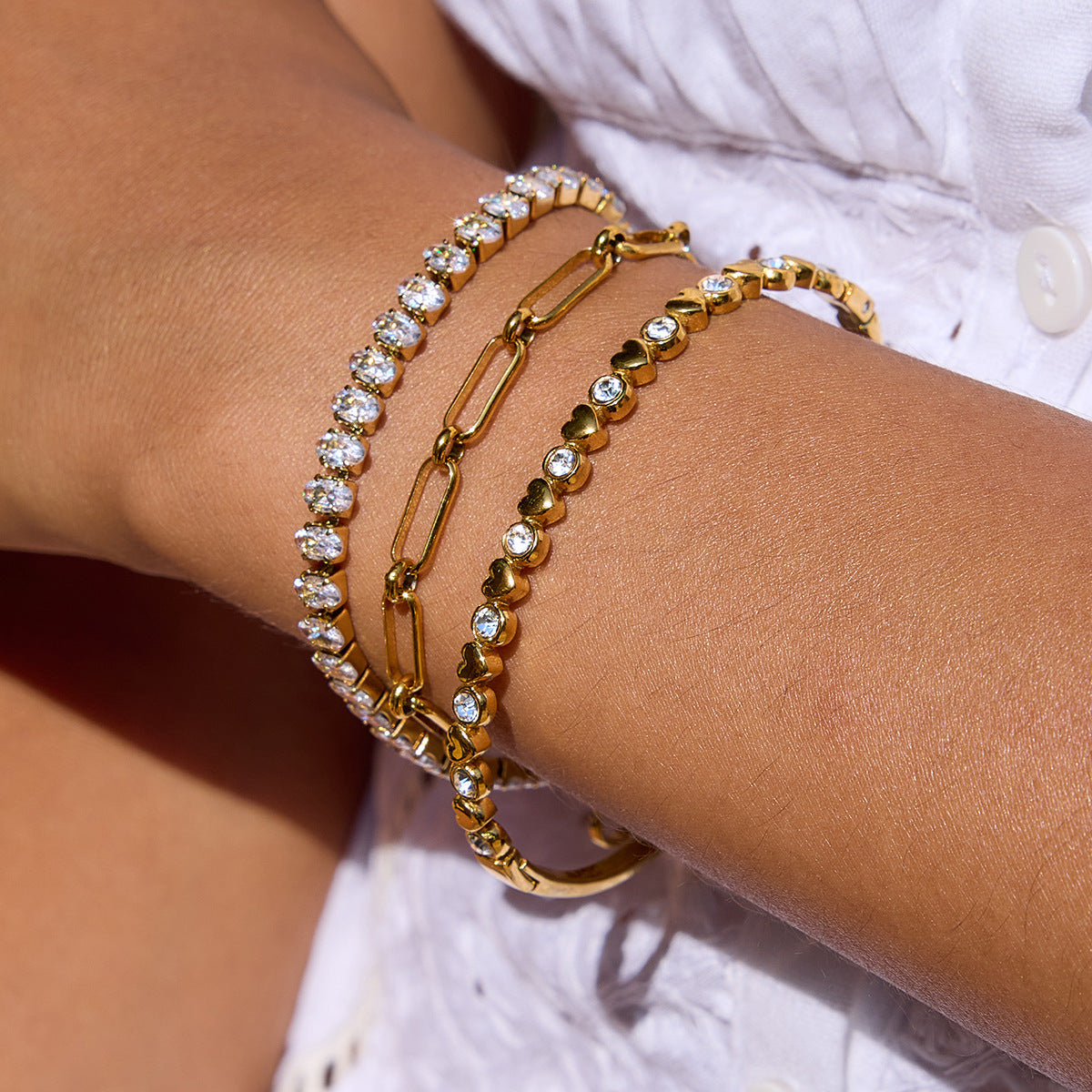Women's Tennis Bracelet Gold Stainless Steel Oval Cut 1