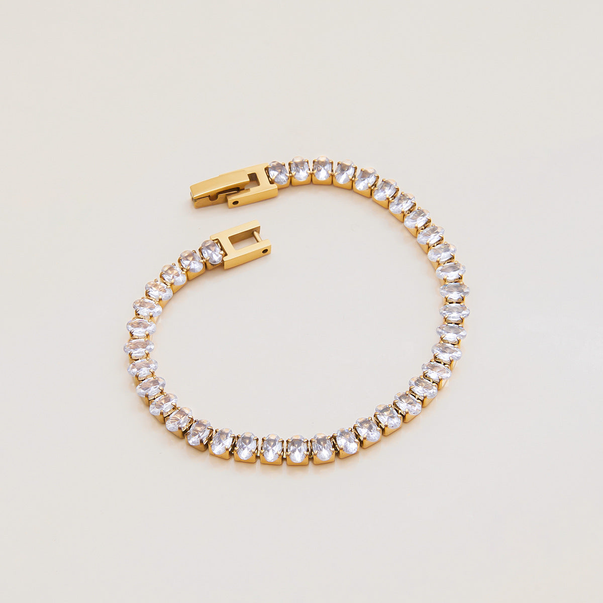 Women's Tennis Bracelet Gold Stainless Steel Oval Cut 4