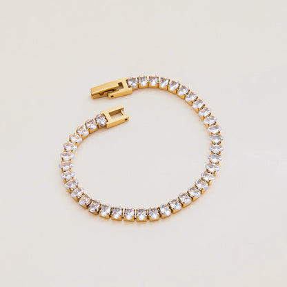 Women's Tennis Bracelet Gold Stainless Steel Oval Cut 4